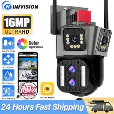 Imagem de Câmera IP PTZ À Prova D'água 8K 16MP Zoom 10X 3 Telas Rastreamento Aut