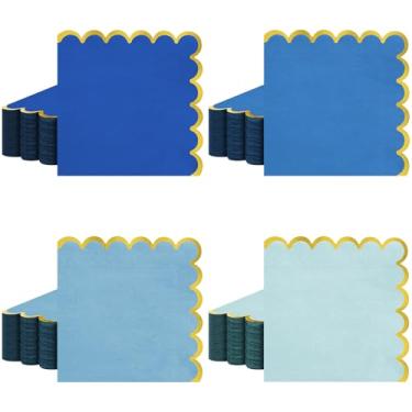Imagem de Pacote com 100 guardanapos de coquetel azuis - guardanapos de papel recortados dourados de 12 cm, guardanapo de papel elegante para bebidas para casamento, chá de bebê, chá de panela, festa de fim de