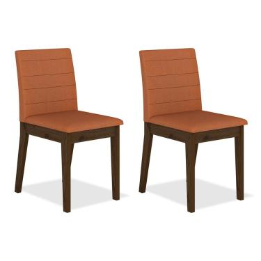 Imagem de Kit 2 Cadeiras Estofadas índia Imbuia/terracota - Móveis Arapongas
