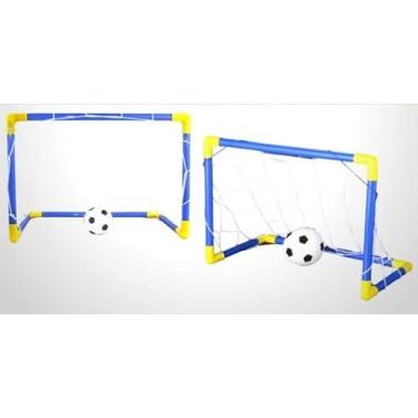 Imagem de Kit Futebol Infantil com 2 Traves, Rede e Bola, 60x40x25cm, Azul e Amarelo