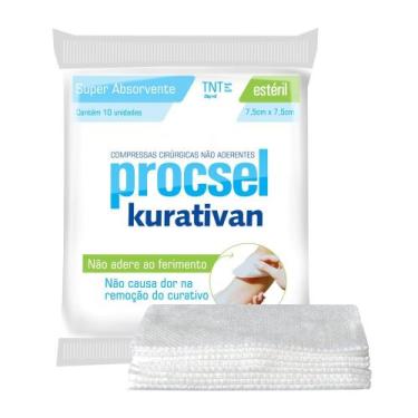 Imagem de Compressa Cirúrgica Estéril Kurativan Procsel - 7,5x7,5cm - 10 compres