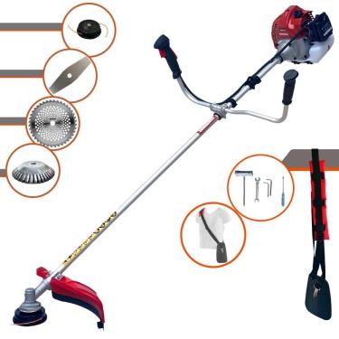 Imagem de Roçadeira Aparador de Grama À Gasolina Kawashima BCJ431L 43cc 1,7HP 10.000rpm Com Carretel e Faca 2 Pontas + Faca 40 Dentes + Escova Circular de Aço