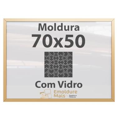 Imagem de Moldura para Quebra Cabeça Cabeca 70x50 1000 peças Com Vidro para Quadro Puzzles Clementoni cor Dourada
