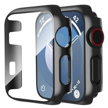 Imagem de Capa Smiling compatível com Apple Watch séries 3/2 de 38 mm com película de vidro temperado, cobertura protetora total de policarbonato rígido, 2 unidades, preta
