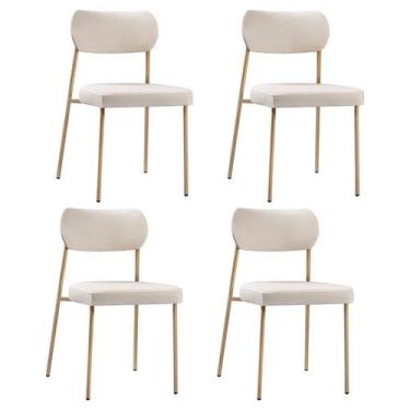 Imagem de Kit 4 Cadeiras Sala de Jantar Tecido Linho Design Aço Carbono Lavinia 