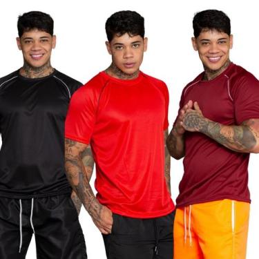Imagem de Kit 3 Camiseta Esportiva Masculina Dry Fit - DMB MODA, Vermelho vinho 