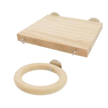 Imagem de Meprotal 2 peças de plataforma de parquito periquito, brinquedo aviário, acessórios para pássaros, suporte de transporte de poleiros, balanço e suspensão de madeira de cedro com ganchos, anéis