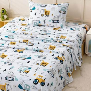 Imagem de Jogo de lençol de solteiro para meninos, jogo de cama de 3 peças para crianças, roupa de cama de microfibra macia escovada, bolso profundo, resistente a rugas e desbotamento, escavadeira