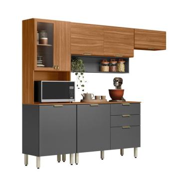 Imagem de Cozinha Compacta Alba 8 Portas 2 Gavetas Amêndola e Grafite