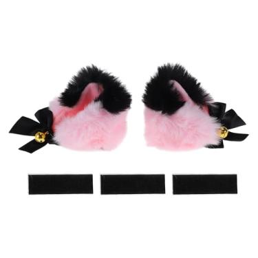 Imagem de Partuto Acessórios de capacete de motocicleta decoração orelhas de gato com cores gradientes e sinos para capacetes de esqui de bicicleta preto rosa adesivos de pelúcia 1 conjunto