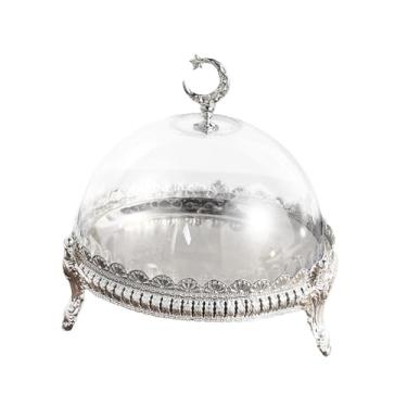 Imagem de SiaBiced Suporte para Bolo, Prato de Servir, Tampa de Acrílico, Decoração de Frutas Secas com Cúpula de Acrílico, Bandeja de Servir, Suporte de Exposição, Prata