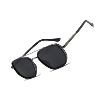 Imagem de BOBUXLIIN Óculos de sol aviador quadrados retrô para mulheres, óculos de sol modernos com proteção UV polarizada, armação de metal livre de emaranhados, Armação azul/lente cinza, Medium