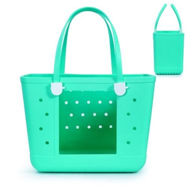 Imagem de UeKeKicg Bolsa de praia de borracha – Bolsa de viagem grande à prova d'água para mulheres, bolsa lavável para esportes, praia, mercado, piscina, Verde, Sacos de piscina impermeáveis