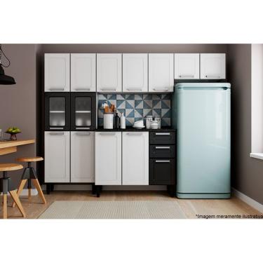 Imagem de Cozinha Modulada Bertolini Múltipla 4 Peças (2 Armários + 1 Balcão + 1 Paneleiro) C4P84 Branco/Preto