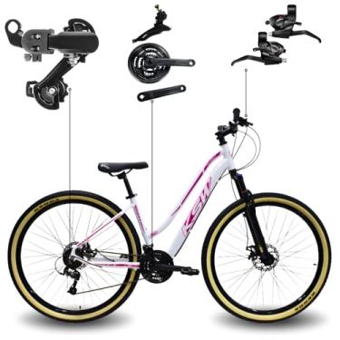 Imagem de Bicicleta KSW Sunny Feminina em Aluminio Aro 29 Rebaixada Retro 21 Marcha Relação 3x7com Freio a Disco e Suspensão de 80mm (Rosa Neon, 15) (Branco/Rosa, 17)