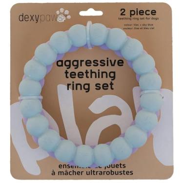 Imagem de Dexypaws: Anéis super mastigáveis - lilás e azul celeste - 2 peças de brinquedos para dentição de cães, mastigadores agressivos, buscar e puxar, círculos texturizados, borracha durável, brincar com