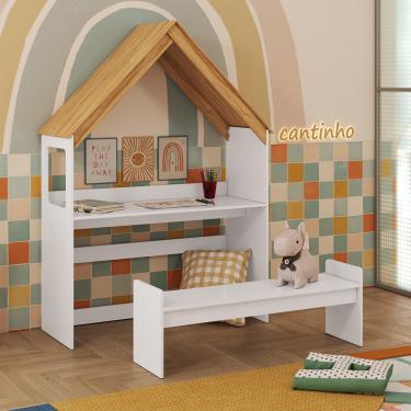 Imagem de Escrivaninha Infantil Montessoriana em MDF Popy Móveis Peroba - Branco Brilho/Amendoa