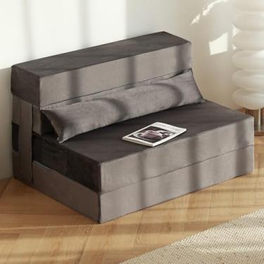 Imagem de Tiita Sofá-cama dobrável, cadeira futon dobrável de tamanho duplo com travesseiro, sofá-cama dobrável, colchão de chão para quarto de hóspedes, sala de estar, cinza escuro