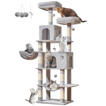Imagem de Taoqimiao Árvore para gatos grande, torre de árvore para gatos de 183 cm com 9 postes de arranhar para gatos internos, 2 condomínios grandes para gatos com rede, cesta suspensa, 2 plataformas