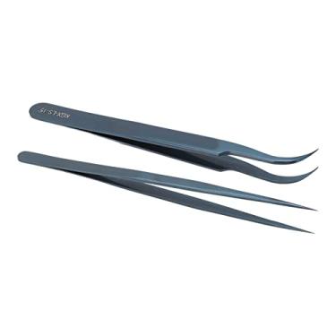 Imagem de Mingzhe Alumínio de Alumínio Alta Dureza Tweezer Conjunto Ideal para Reparos Eletrônicos Precisos Sob Microscópio, Cabeça Reta Curva para Solda de PCB (Azul)