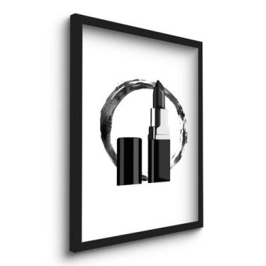 Imagem de Quadro Decorativo Batom Preto Estética Make 45x33 C/Vidro - Moldura On