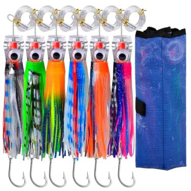 Imagem de Iscas de pesca para pesca - Big Game Deep Sea Fishing Isca de pesca em água salgada para atum marlin Wahoo Mahi Dolphin - conjunto de 6 peças de isca com bolsa de malha