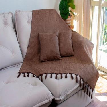 Imagem de Kit 1 Manta e 4 Capas de Almofada em Tecido Jacquard Falso Liso Marrom