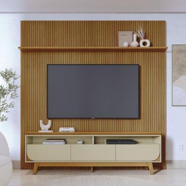 Imagem de Conjunto Painel com Bancada Andrew 3 Gavetas MDP até 75 Cumaru/Opala G