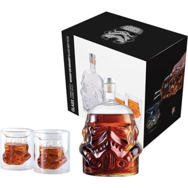 Imagem de Conjunto de decantador de uísque com 2 copos de 150 ml, decantador de uísque de 750 ml para homens, papai, jarra para vinho, uísque, bourbon, vodca, licor, acessórios de bebida fresca para bar
