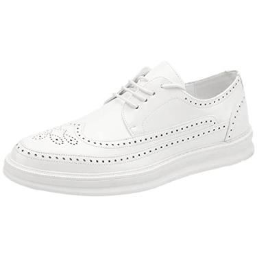 Imagem de Jamron Tênis social masculino plataforma Brogue couro de microfibra com cadarço, Branco, 38 BR