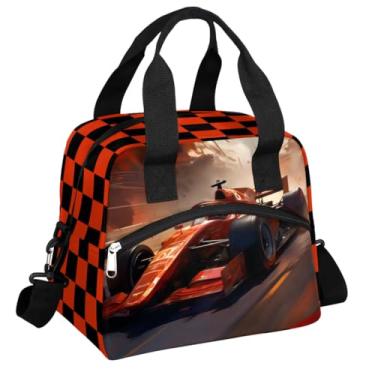 Imagem de TKBXAEG Lancheira térmica vermelha F1 para carro de corrida para mulheres e homens, reutilizável, impermeável, lancheira, bolsa térmica, bolsa de refeição portátil de um ombro, lancheira portátil para
