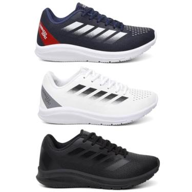 Imagem de Kit 3 Tênis Masculino Esportivo de Corrida Academia Super Leve e Macio - Azul/Branco/Preto/42