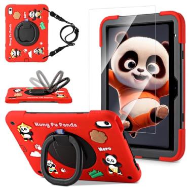 Imagem de Capa infantil para iPad (A16) 11ª geração, iPad 10ª geração com protetor de tela, capa protetora robusta com desenho 3D Panda Warrior com suporte giratório/alça/compartimento para caneta para crianças