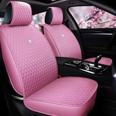 Imagem de Capas de assento rosa conjunto completo de capas de assento de automóvel de couro 9 peças capas de banco dianteiro e traseiro com airbag compatível com ajuste universal carro SUV automotivo (B-rosa)