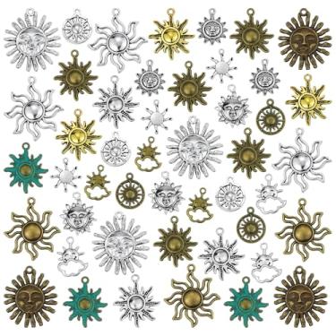 Imagem de JIALEEY Pingentes de sol celestial 42 peças mistos ouro prata bronze cores sol sorriso pingentes faça você mesmo para colar pulseira joias fabricação