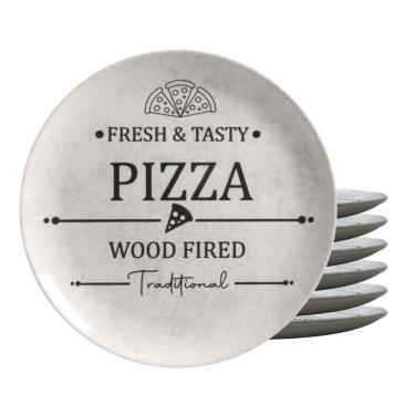 Imagem de Jogo De Pratos Raso Cerâmica 29Cm Kit 6 Peças Pizza Alleanza