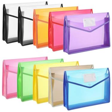 Imagem de Molain Pacote com 10 pastas de arquivo expansíveis de plástico, tamanho A4, impermeável, organizador de documentos, bolsa com fecho de pressão com bolso para cartão, pastas transparentes de grande