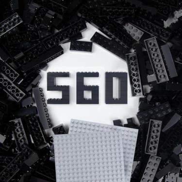 Imagem de Cabeeskii 560 Pieces Black Classic Building Blocks Bulk with 2 Base Plates, Building Bricks in 7 Size, Compatible with All Major Bricks, for Kids & MOC Lovers