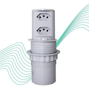 Imagem de Mini Torre De Tomada Manual Cinza 2 Tomadas 10A Totem 2220W