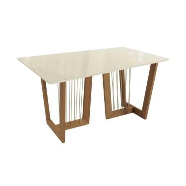 Imagem de Base Mesa de Jantar Clara Premium Madeira Maciça c/ Tampo Madeirado c/ Vidro 200x100cm Carvalho/Off White/Vidro Off White - Kappesberg