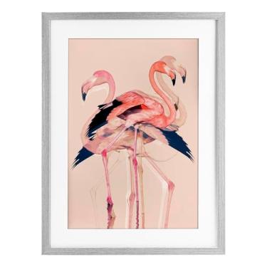 Imagem de Stupell Industries Impressão emoldurada cinza de flamingos rosa sobrepostos sob o design de vidro por 1x, 20 x 14