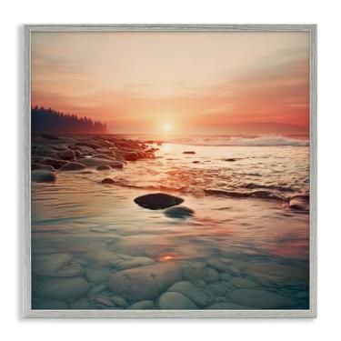 Imagem de Stupell Industries Pôr do sol sobre melodias marinhas cinza emoldurado giclée design de arte por Lazar Studio, 61 x 61 cm