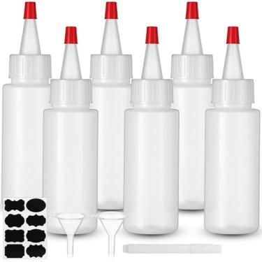 Imagem de Lounsweer Garrafas de plástico de 59 ml. Garrafa de esguicho de grau alimentício com tampas de apertar inclui caneta de etiqueta e funis para molhos, xaropes, condimentos, artesanato, tinta, cola e