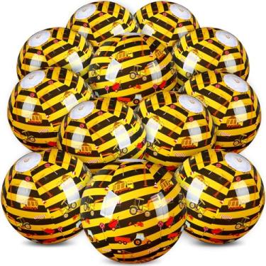 Imagem de Leyndo Pacote com 12 bolas de praia temáticas para crianças 20 cm a granel para jogos de piscina e praia de verão e suprimentos de festa de aniversário e decoração de festa de fim de ano (construção