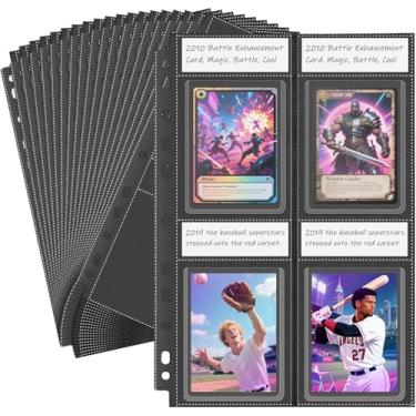 Imagem de 4 bolsos superiores para carregador, páginas para fichário de cartões colecionáveis, páginas de refil de fichário PSA, pacote com 20 capas de armazenamento de cartões de jogos de futebol americano