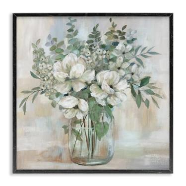 Imagem de Stupell Industries Vaso de flores vivas em tons verdes preto emoldurado giclée design artístico por Nan, 61 x 61 cm