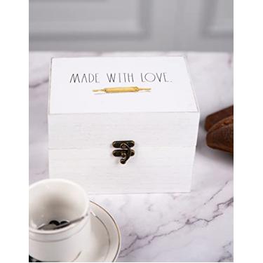 Imagem de Caixa de madeira – Caixa de armazenamento de madeira – Caixa de receitas de madeira com tampa e fecho de metal – Caixa de receitas rústica vintage de fazenda com tampa design de baú de madeira