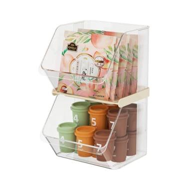 Imagem de HKeeper Organizador de armazenamento de saquinho de chá com cápsula de café, pode ser empilhado ou montado na parede para uso, prateleira multiuso para itens pequenos, cozinha e banheiro (transparente