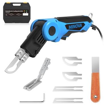 Imagem de MINOVA Cortador de tecido rotativo de 120 W, kit de ferramentas de corte, 4 lâminas com calcador, sistema de resfriamento a ar de corpo inteiro, selador térmico de faca quente elétrica profissional