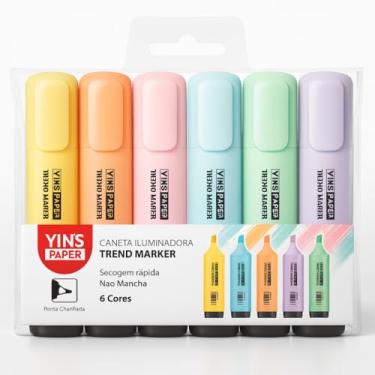 Imagem de Kit 6 Canetas Marca-Texto Tons Pastel — Cores Suaves e Iluminadoras — Ponta Chanfrada Ergônomica — Tinta à Base de Água que Não Mancha — Ideal para Estudo, Escritórios, Livraria, Livros e Cadernos